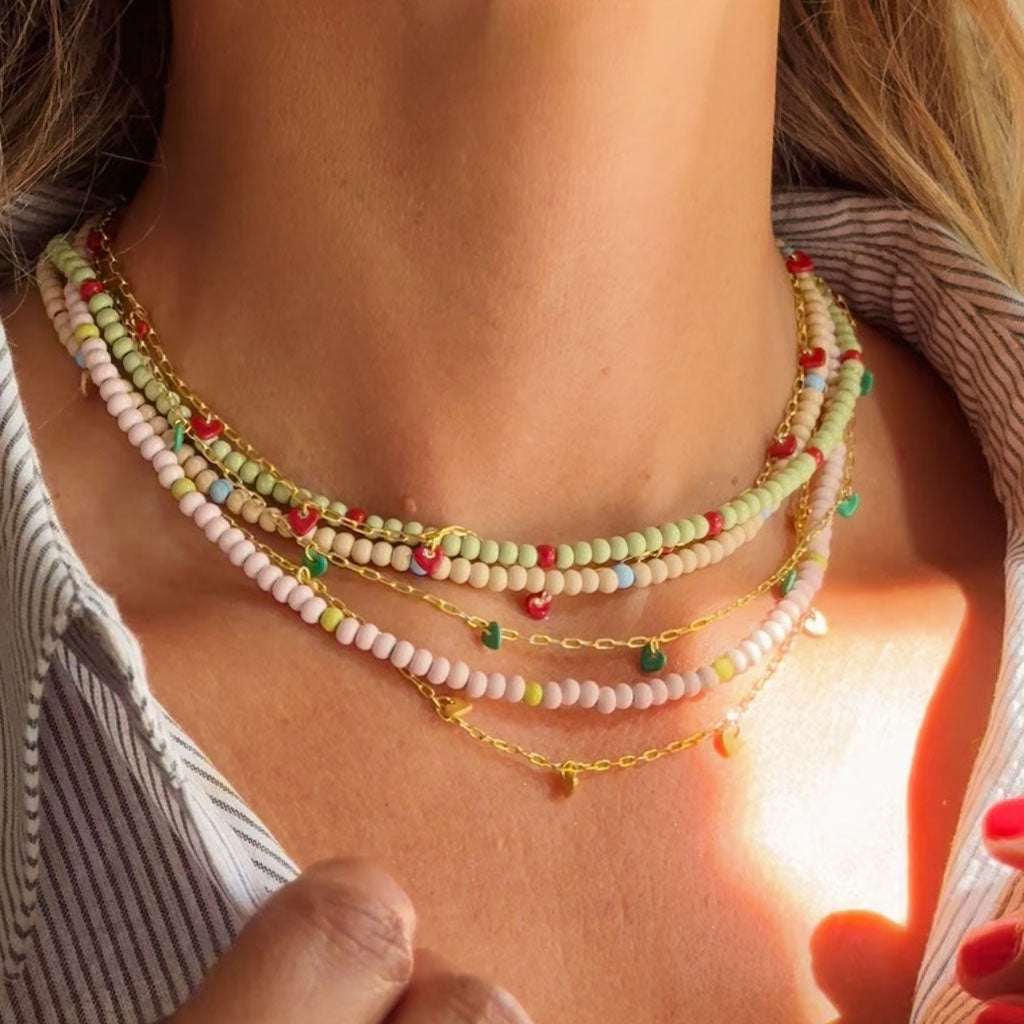 LULU Copenhagen Color Ball Necklace Short Necklaces Silke Light Pink/ Lime