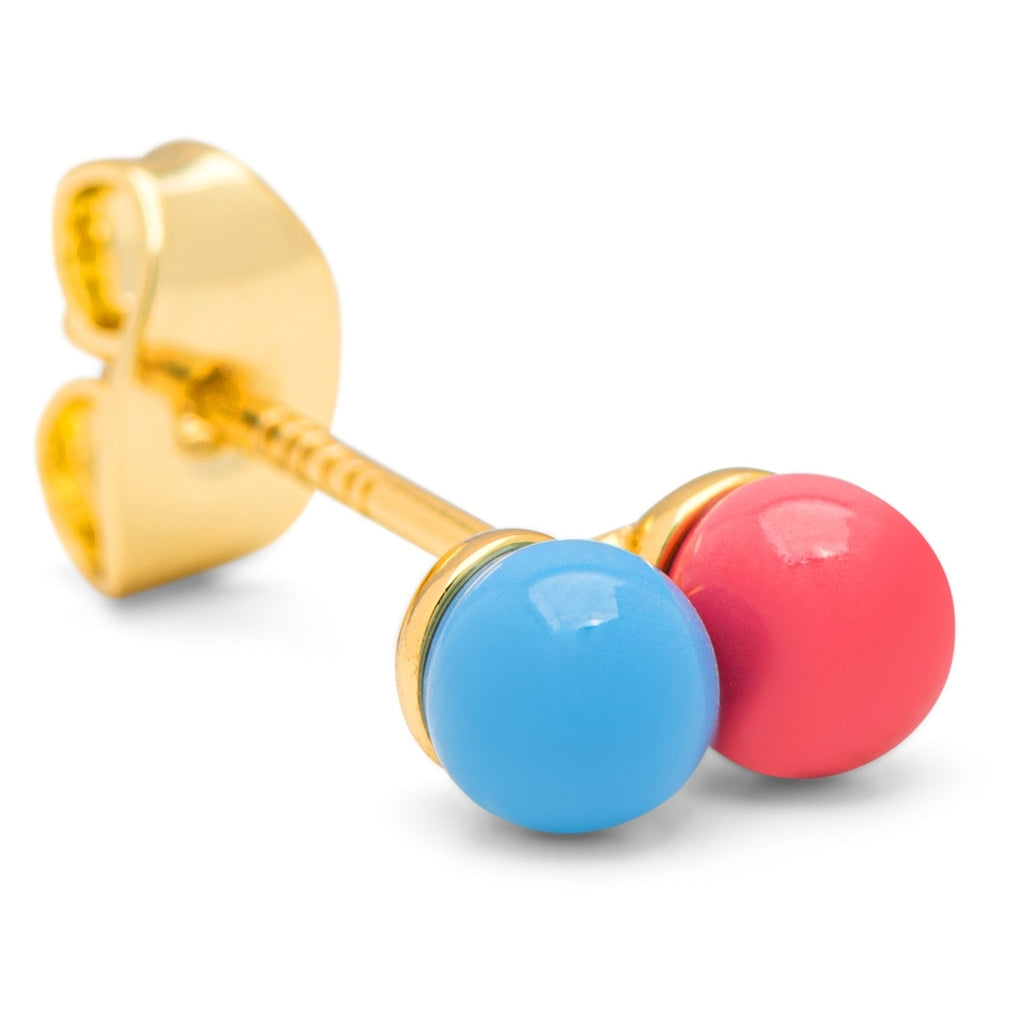 LULU Copenhagen Double Color Ball earring 1 pcs Ear stud, 1 pcs Light Blue - Coral Pink
