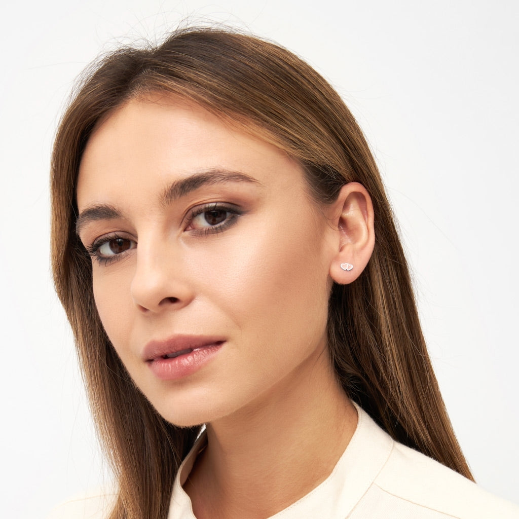 LULU Copenhagen 2Hearts earring 1 pcs silver plated Ear stud, 1 pcs Burnt Coral-Orange Coral