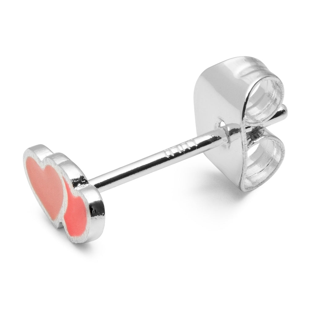 LULU Copenhagen 2Hearts earring 1 pcs silver plated Ear stud, 1 pcs Burnt Coral-Orange Coral