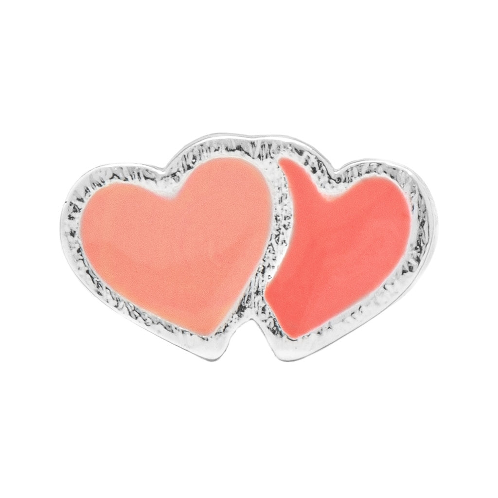 LULU Copenhagen 2Hearts earring 1 pcs silver plated Ear stud, 1 pcs Burnt Coral-Orange Coral