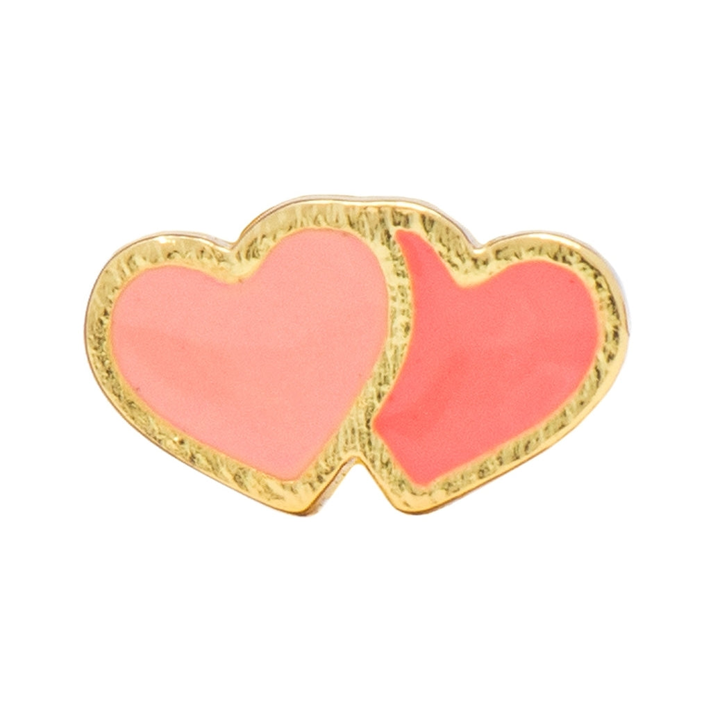 LULU Copenhagen 2Hearts earring 1 pcs gold plated Ear stud, 1 pcs Burnt Coral-Orange Coral