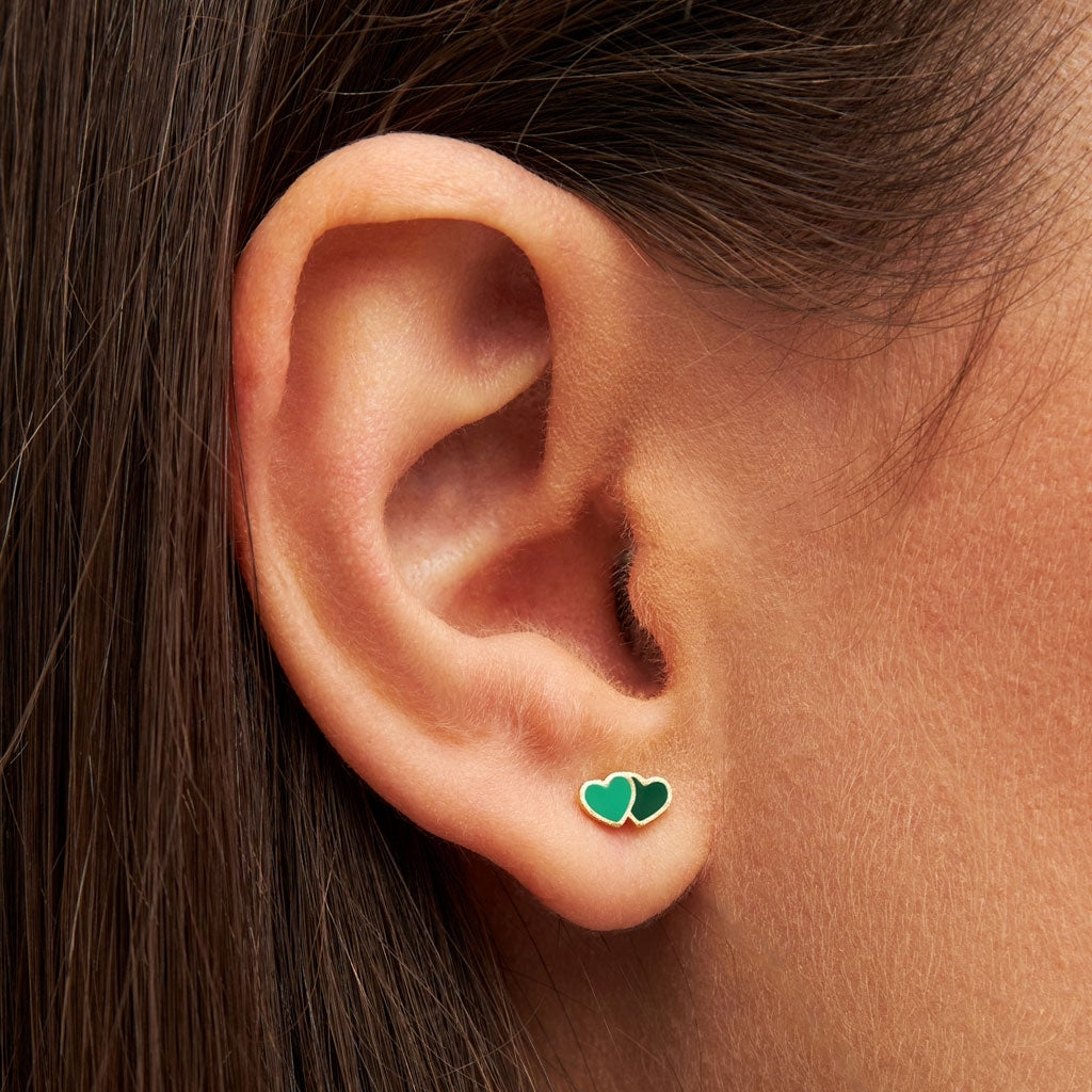 LULU Copenhagen 2Hearts earring 1 pcs gold plated Ear stud, 1 pcs Green/Light Green
