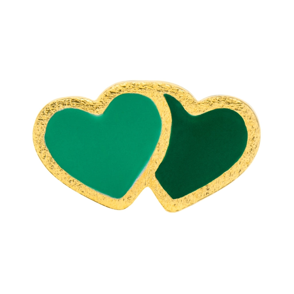 LULU Copenhagen 2Hearts earring 1 pcs gold plated Ear stud, 1 pcs Green/Light Green