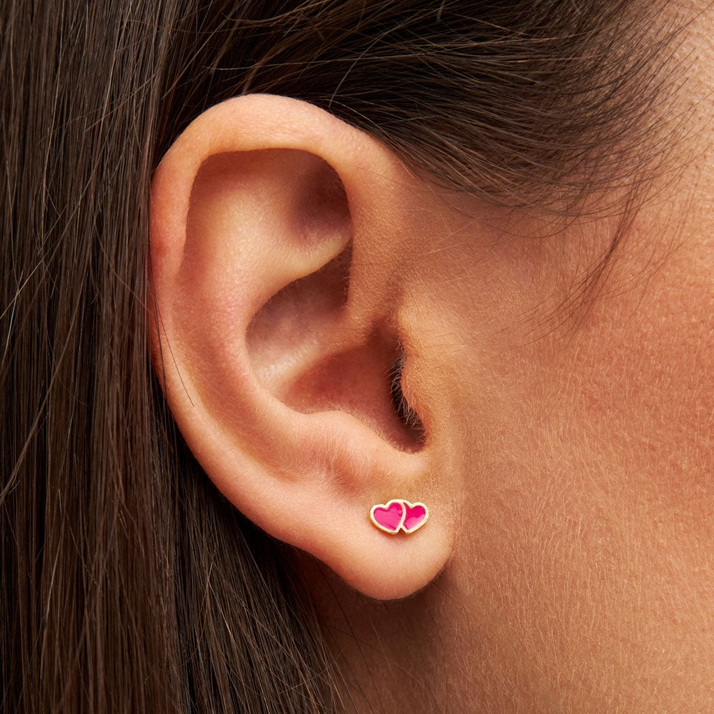 LULU Copenhagen 2Hearts earring 1 pcs gold plated Ear stud, 1 pcs Plum