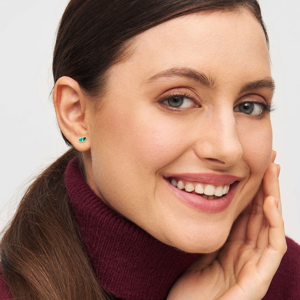 LULU Copenhagen 2Hearts earring 1 pcs silver plated Ear stud, 1 pcs Green/Light Green