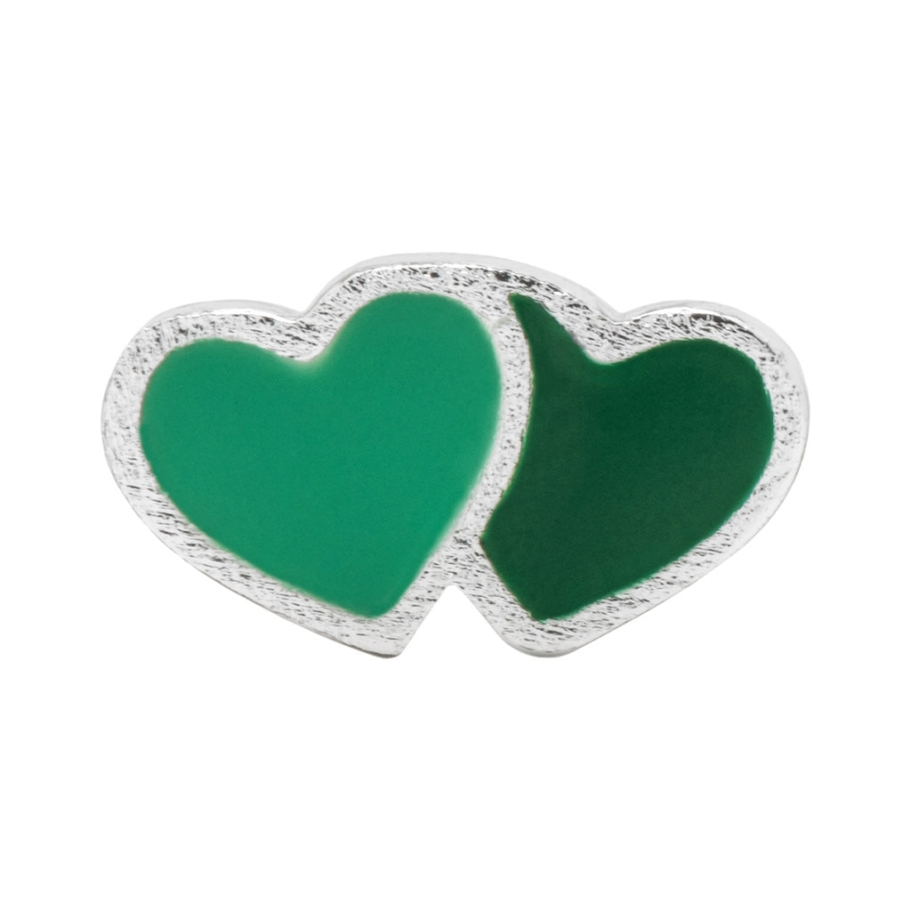 LULU Copenhagen 2Hearts earring 1 pcs silver plated Ear stud, 1 pcs Green/Light Green