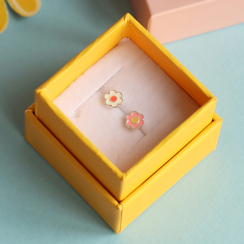 LULU Copenhagen Anemone earring 1 pcs silver plated Ear stud, 1 pcs Orange/Coral - White