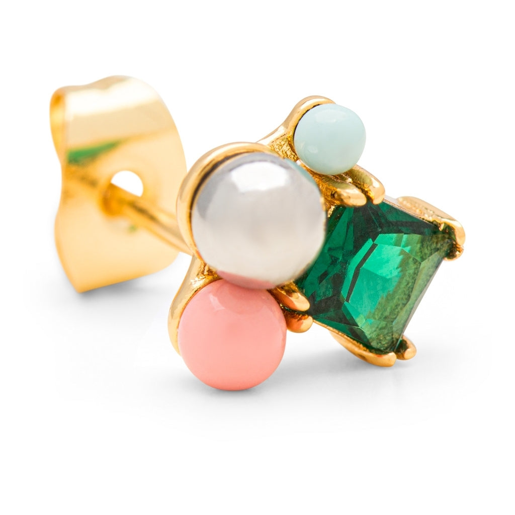 LULU Copenhagen Bouquet Green Bling earring 1 pcs Ear stud, 1 pcs Gold plated