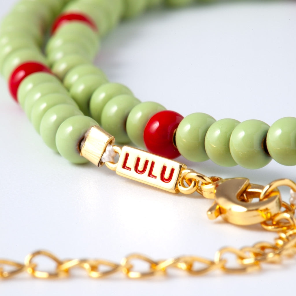 LULU Copenhagen Color Ball Necklace Short Necklaces Silk Light Green/Passion Red