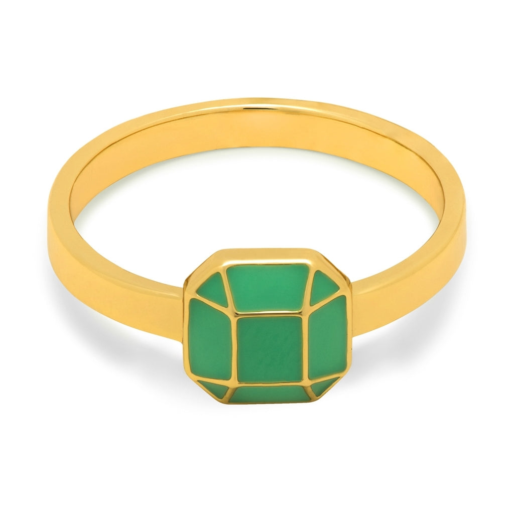 LULU Copenhagen Diamond Ring Large gold plated Rings Light Green