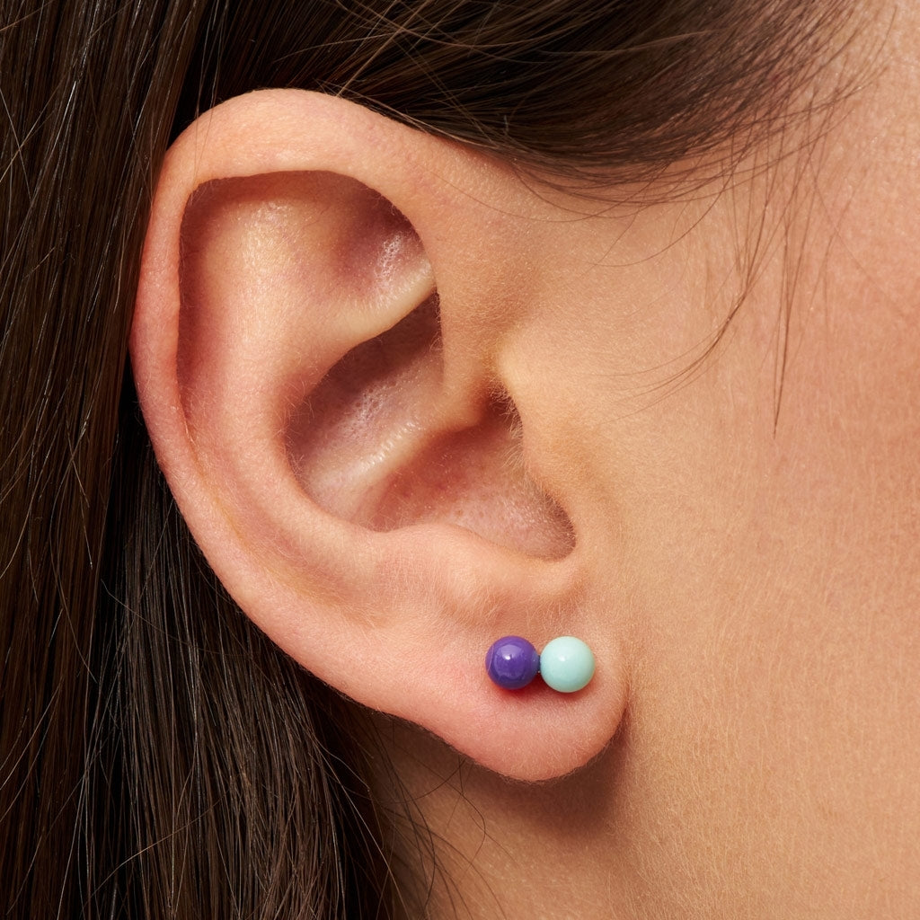 LULU Copenhagen Double Color Ball earring 1 pcs Ear stud, 1 pcs Deep Purple - Mint