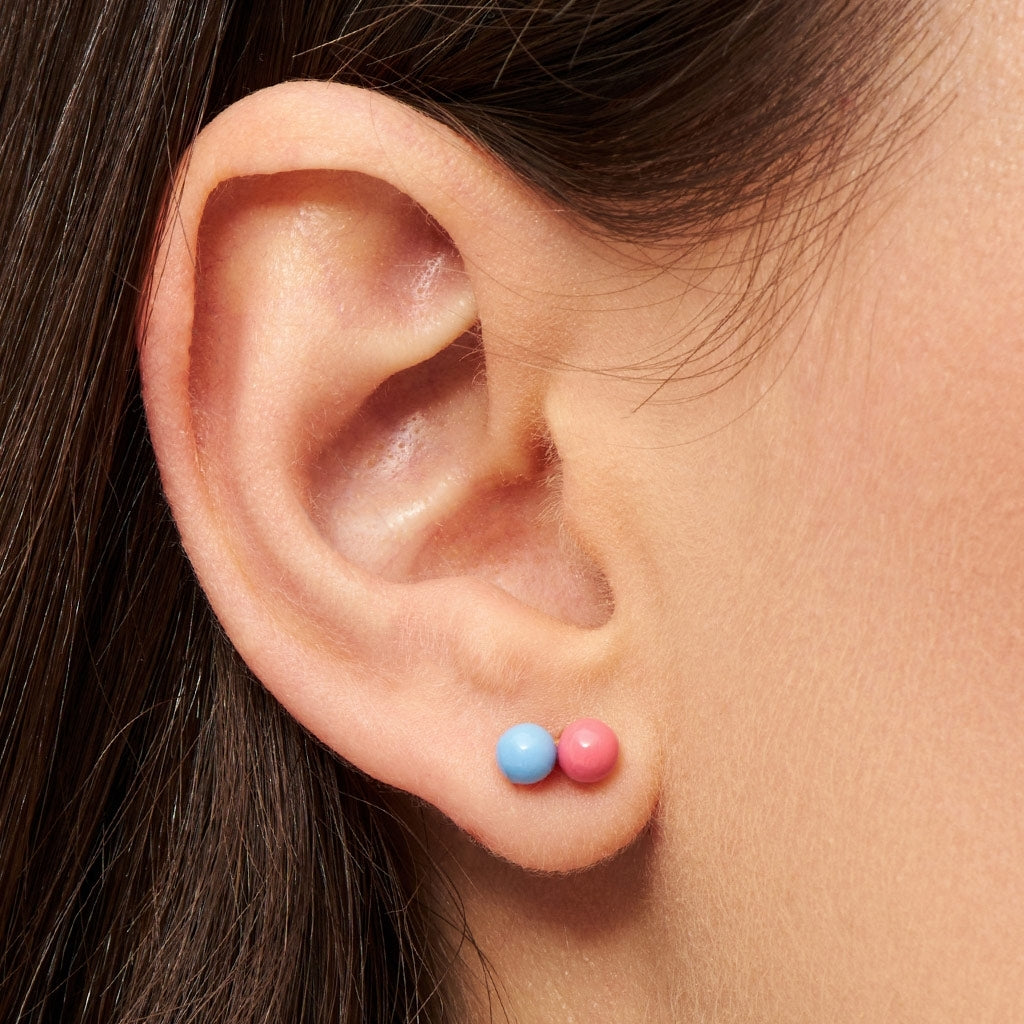 LULU Copenhagen Double Color Ball earring 1 pcs Ear stud, 1 pcs Light Blue - Coral Pink