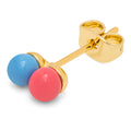 Double Color Ball earring 1 pcs - Light Blue - Coral Pink