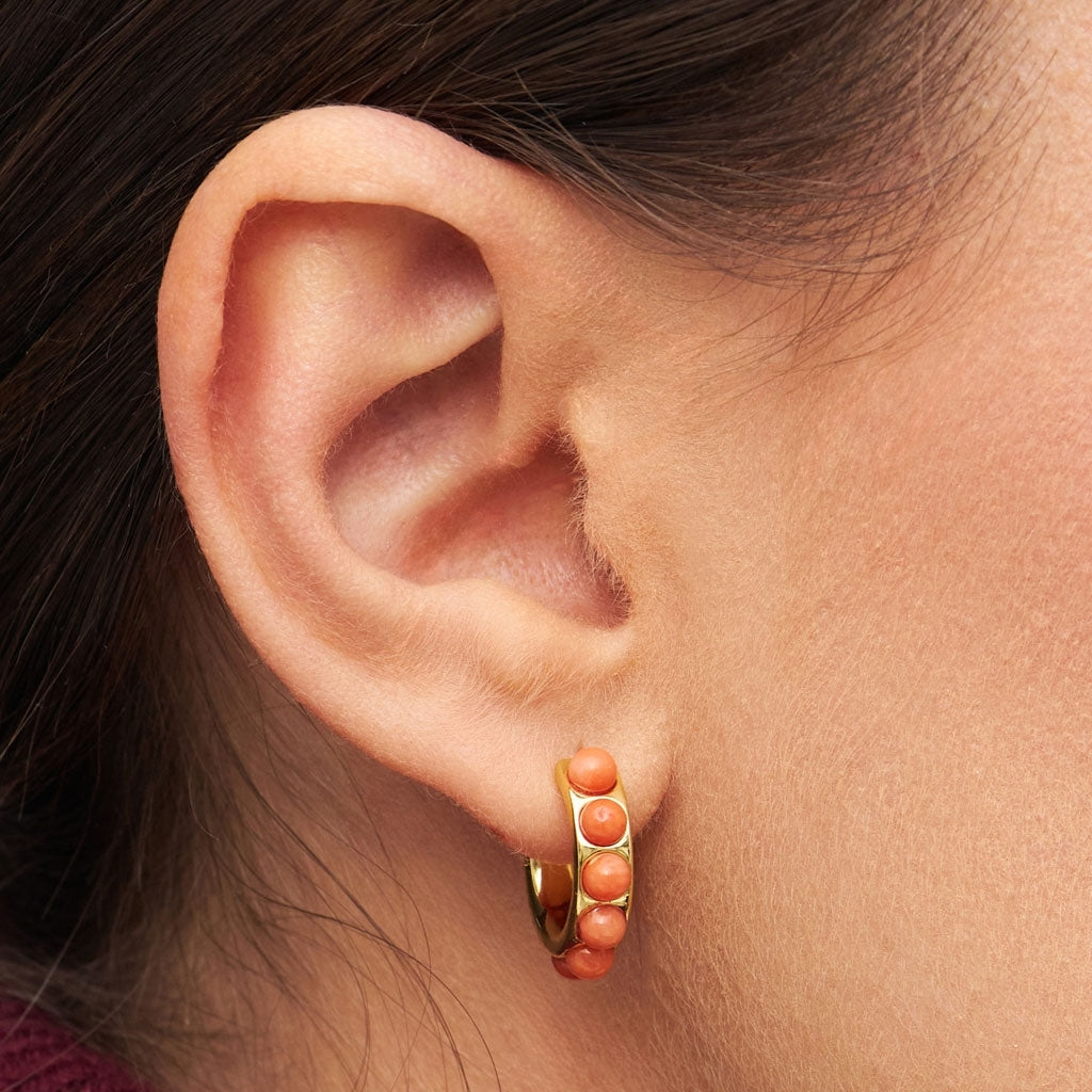 LULU Copenhagen Flower Hoops Stone Pair gold plated Hoops Coral