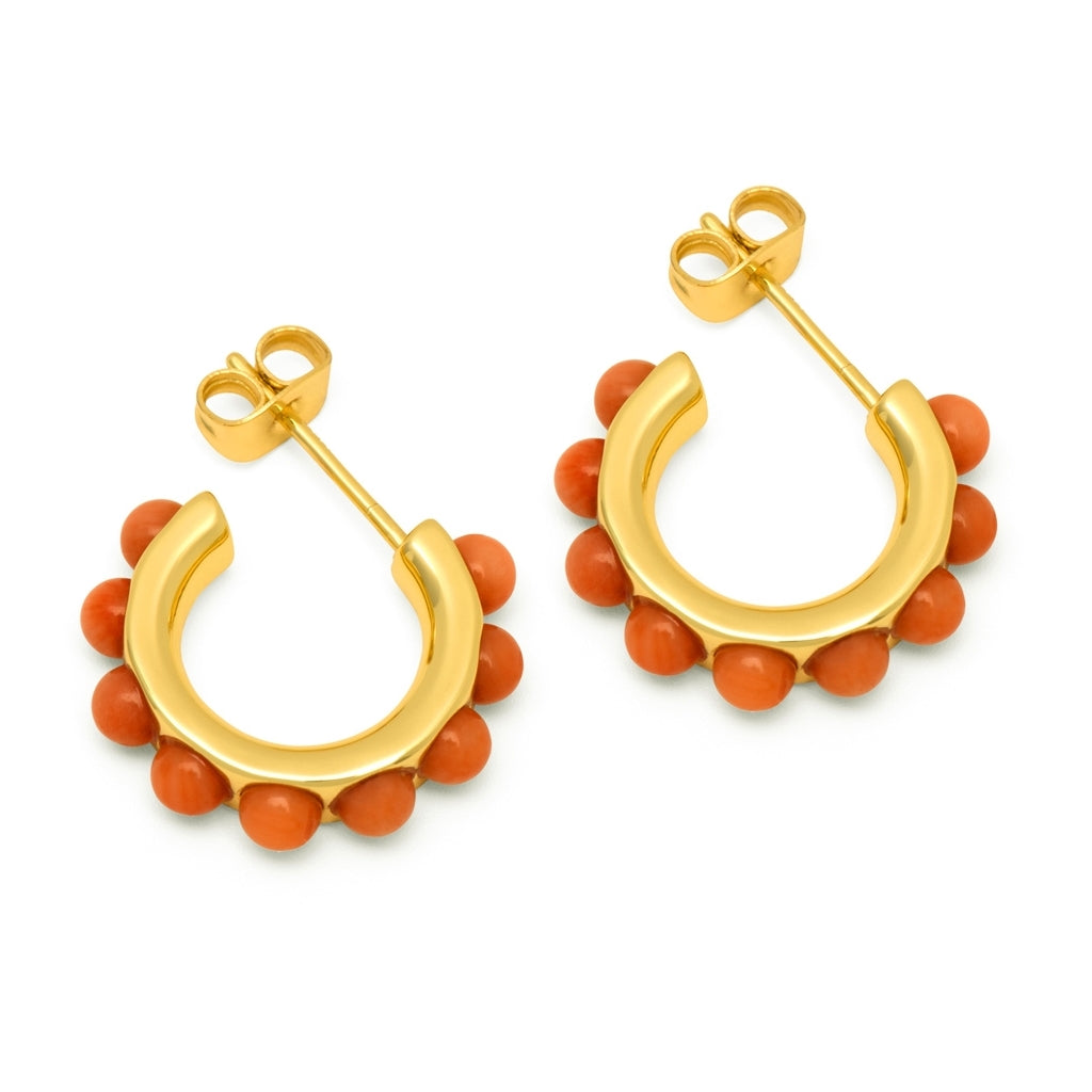 LULU Copenhagen Flower Hoops Stone Pair gold plated Hoops Coral