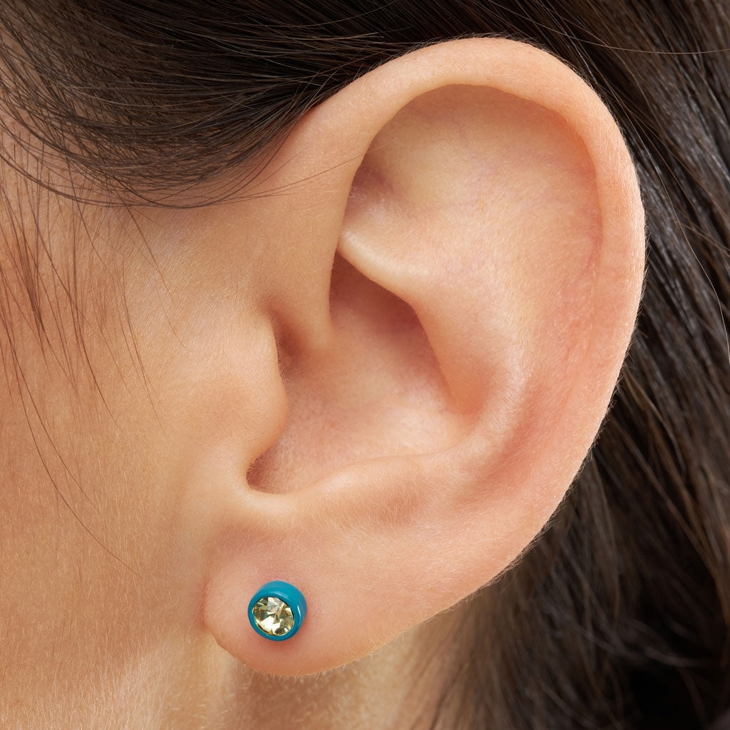 LULU Copenhagen Gala Crystal Round earring 1 pcs Ear stud, 1 pcs Jonquil/Retro Blue