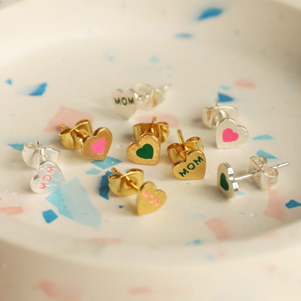 LULU Copenhagen Heart Mom earring 1 pcs silver plated Ear stud, 1 pcs Pink