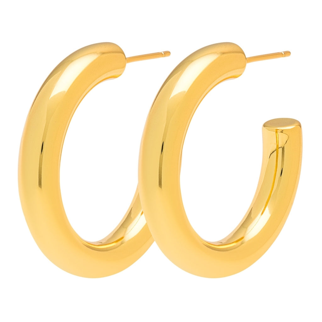 LULU Copenhagen Non Hoops Chunky Medium pair shiny Hoops Gold plated
