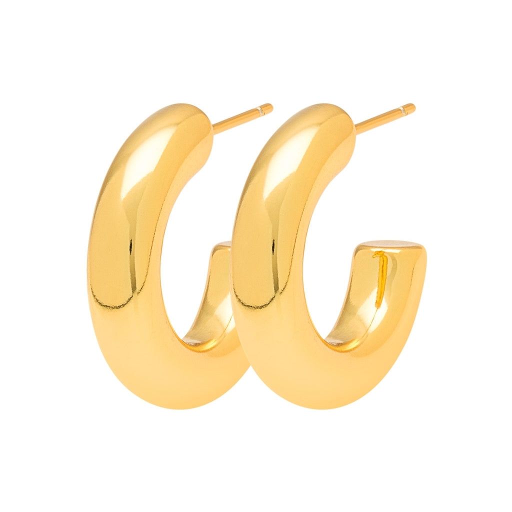 LULU Copenhagen Non Hoops Chunky Small pair shiny Hoops Gold plated