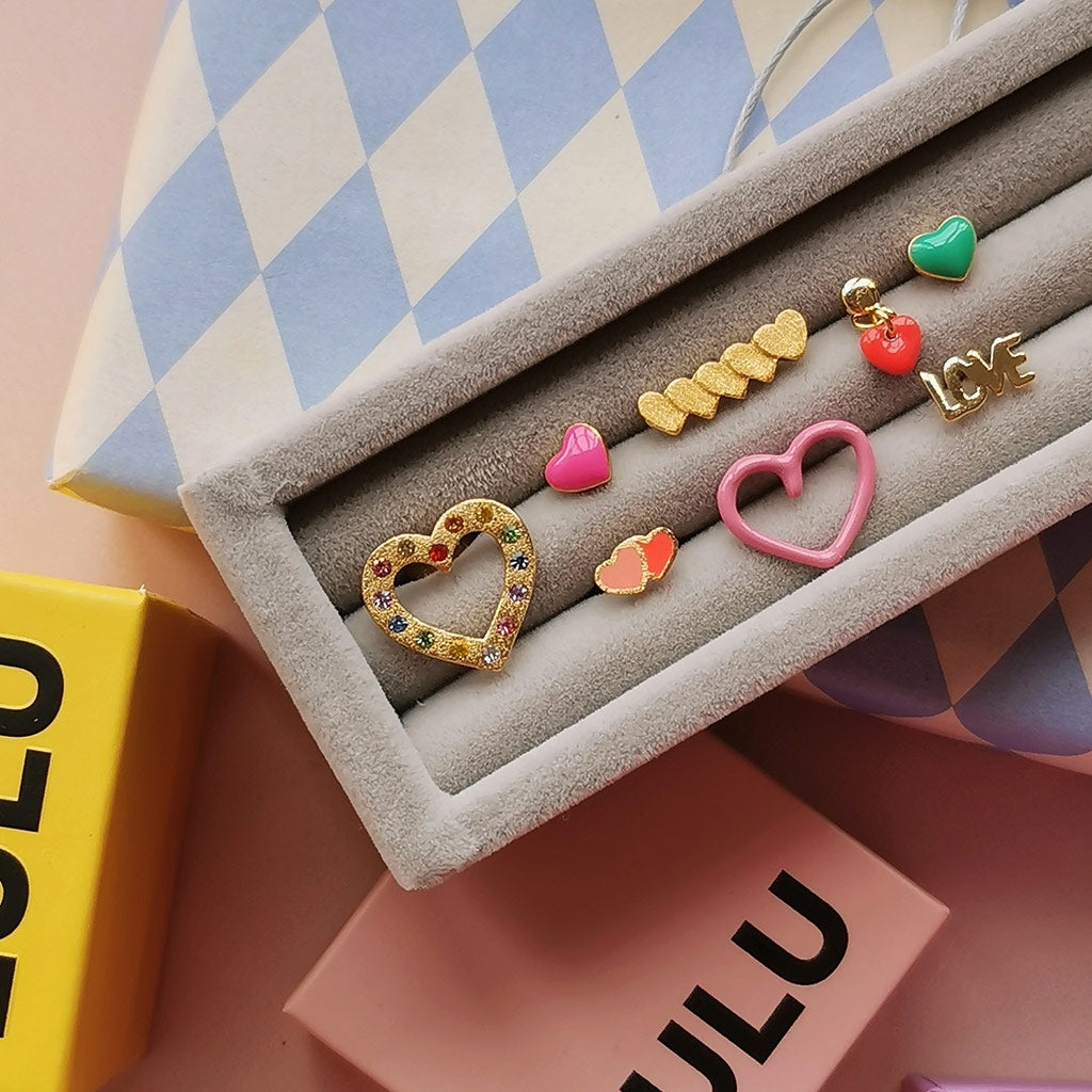 LULU Copenhagen OMG Heart earring 1 gold plated Ear stud, 1 pcs Orange/Coral