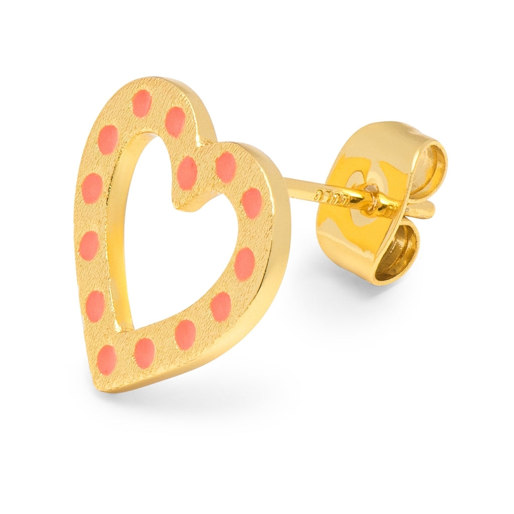 LULU Copenhagen OMG Heart earring 1 gold plated Ear stud, 1 pcs Orange/Coral