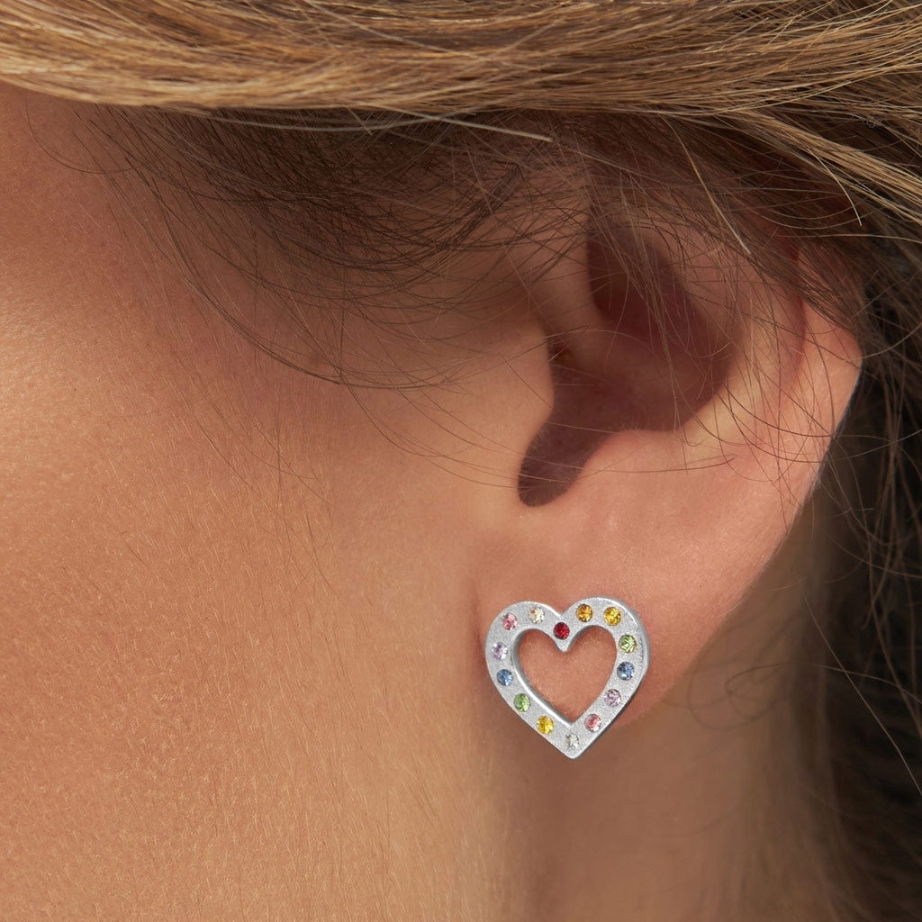 LULU Copenhagen OMG Heart earring 1 pcs silver plated Ear stud, 1 pcs Rainbow