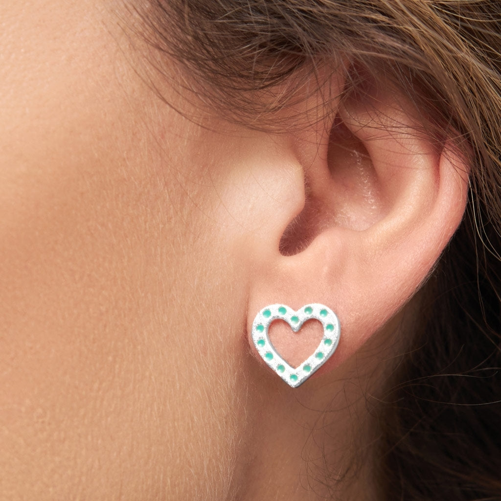 LULU Copenhagen OMG Heart earring 1 pcs silver plated Ear stud, 1 pcs Light Green