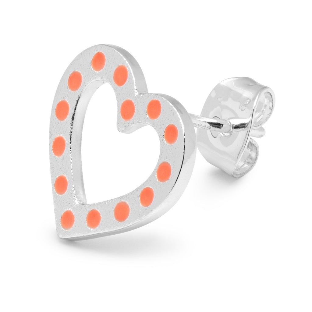 LULU Copenhagen OMG Heart earring 1 pcs silver plated Ear stud, 1 pcs Orange/Coral
