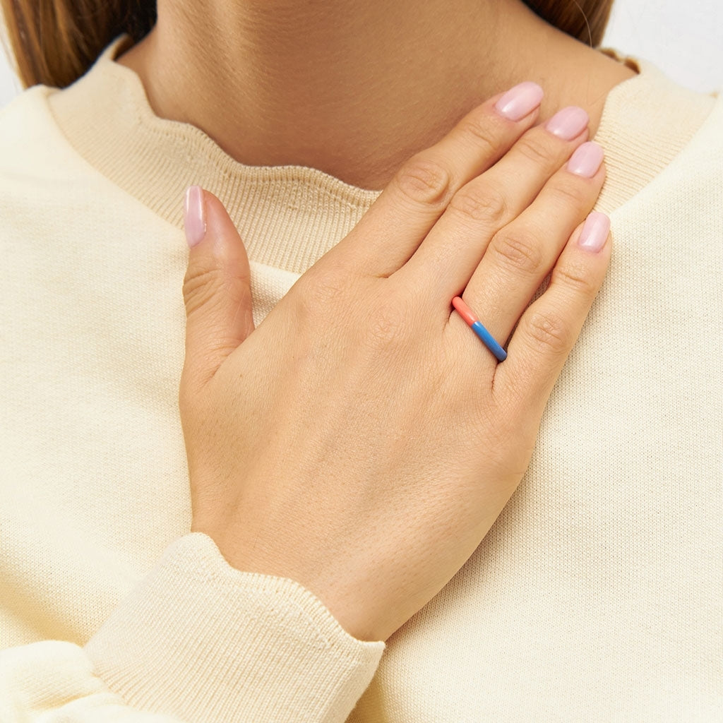 LULU Copenhagen Double Color Ring Rings Orange/Coral - Blue